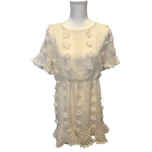 &merci Swiss Dot Chenille Textured Flounce Dress Large Applique